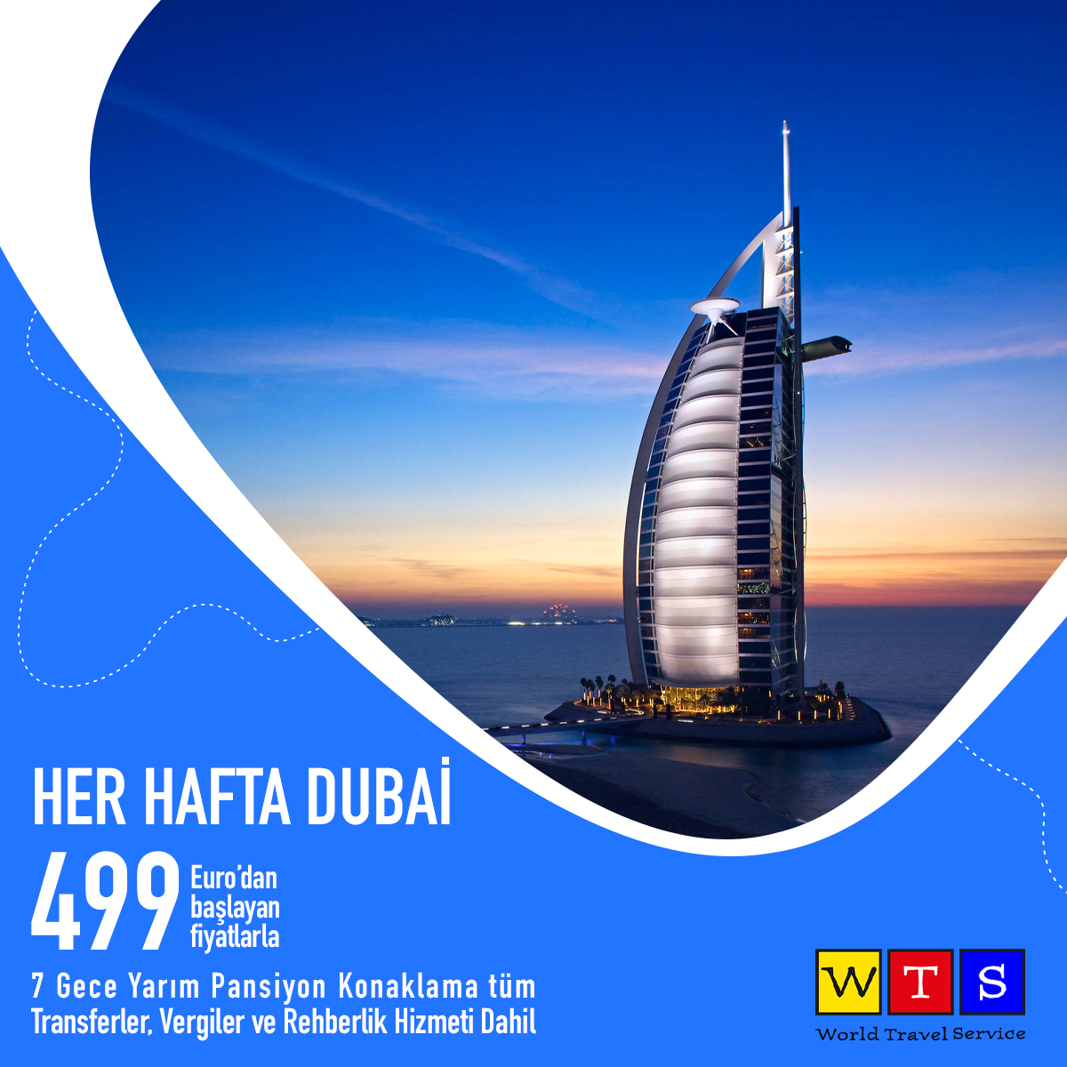 Dubai’in tarihi, kültürü ve benzersiz mimarisinin tadını çıkarabileceğiniz unutulmaz bir Dubai Turu ile Dubai Shopping Festivalini kapsayan seyahatinizi, WTS ile planlayabilir